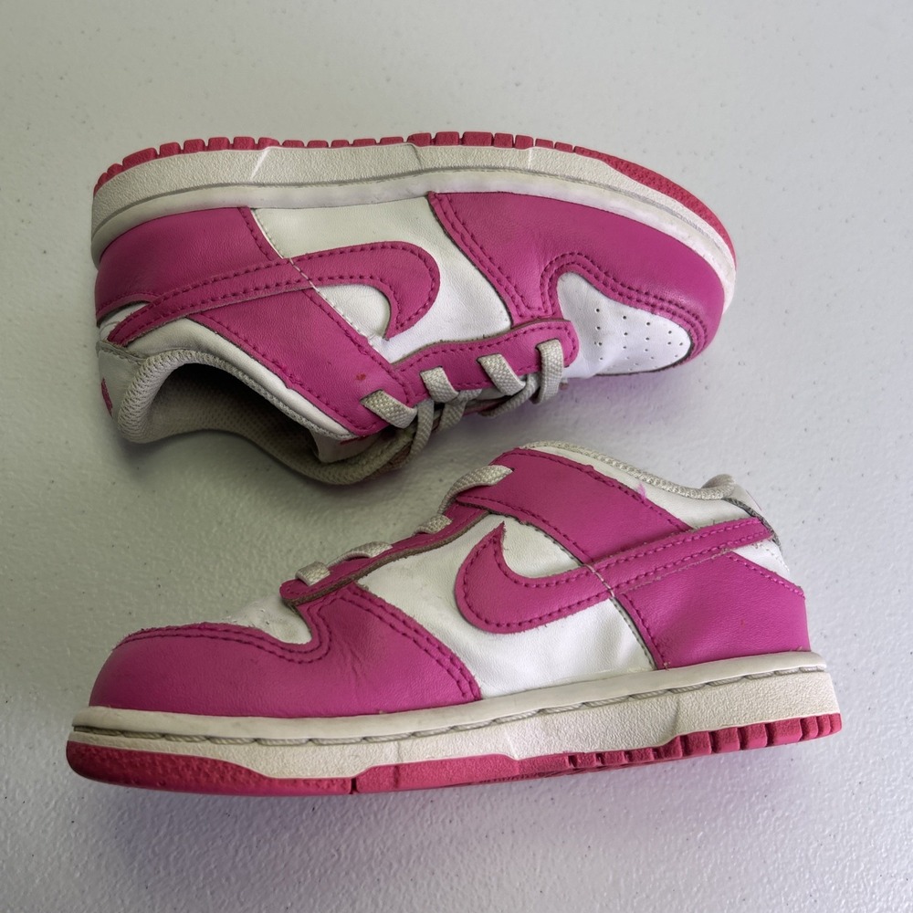 Nike Dunk Low TD Laser Fuchsia White Pink FB9107-102 Toddler Size 9C Sneaker - Picture 5 of 8